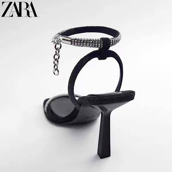 ZARA Velvet Rhinestone Sandals - Picture 4 of 7